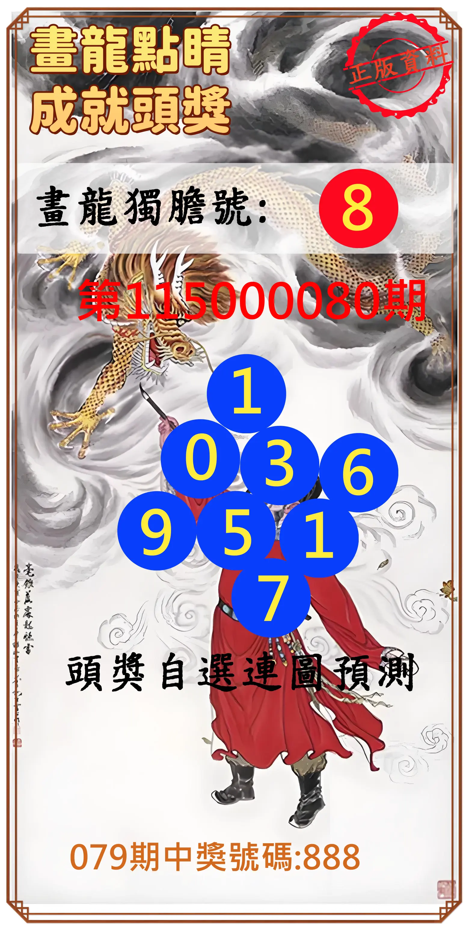 3星彩第115000080期(03/31)畫龍點睛成就頭獎