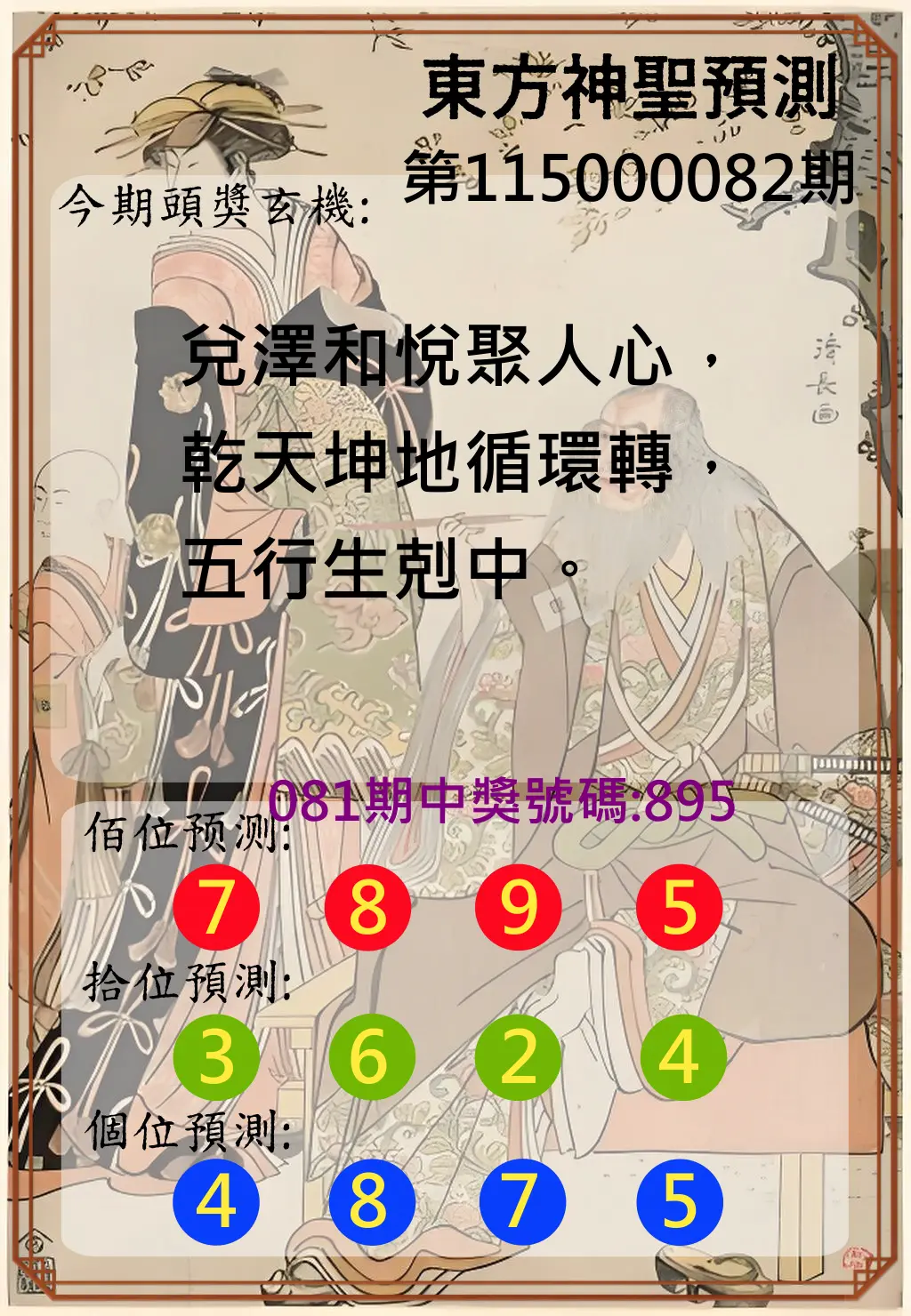 3星彩第115000082期(04/02)東方神聖預測