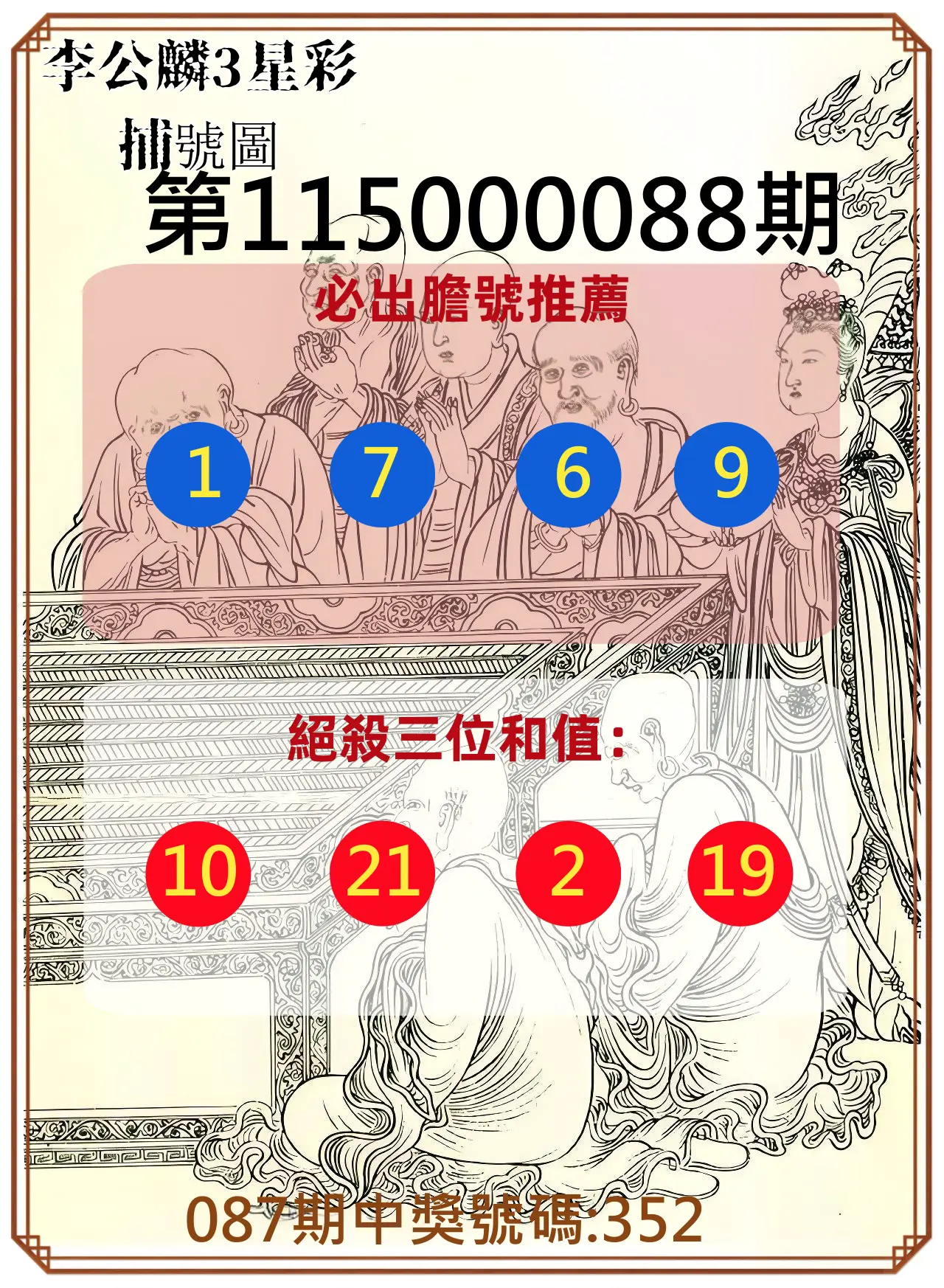 3星彩第115000088期(04/09)李公麟3星彩捕號圖