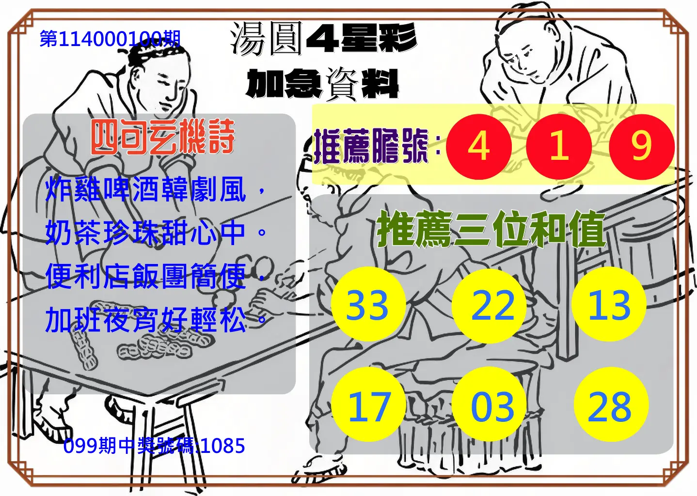 4星彩第114000100期湯圓4星彩加急資料