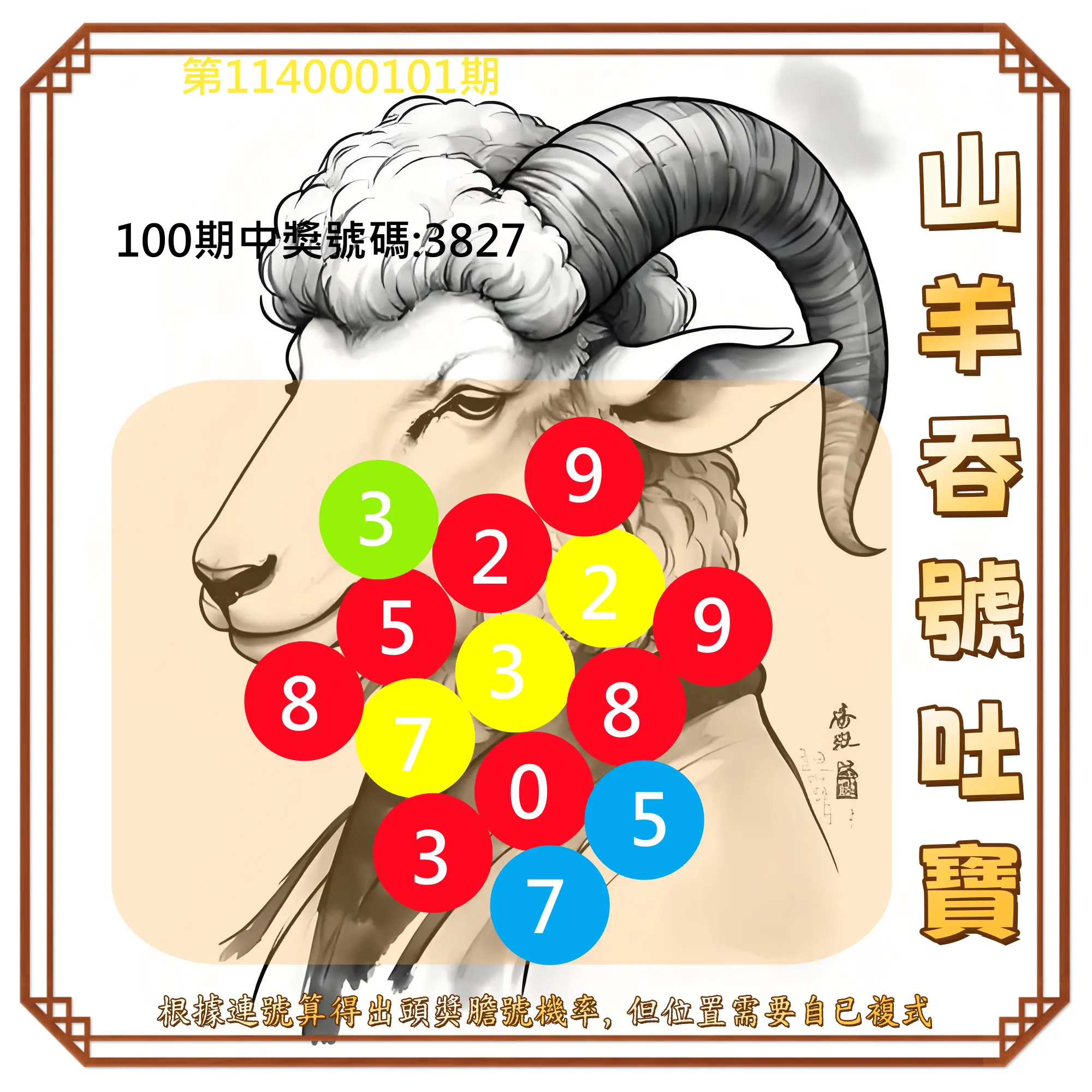 4星彩第114000101期山羊吞號吐寶