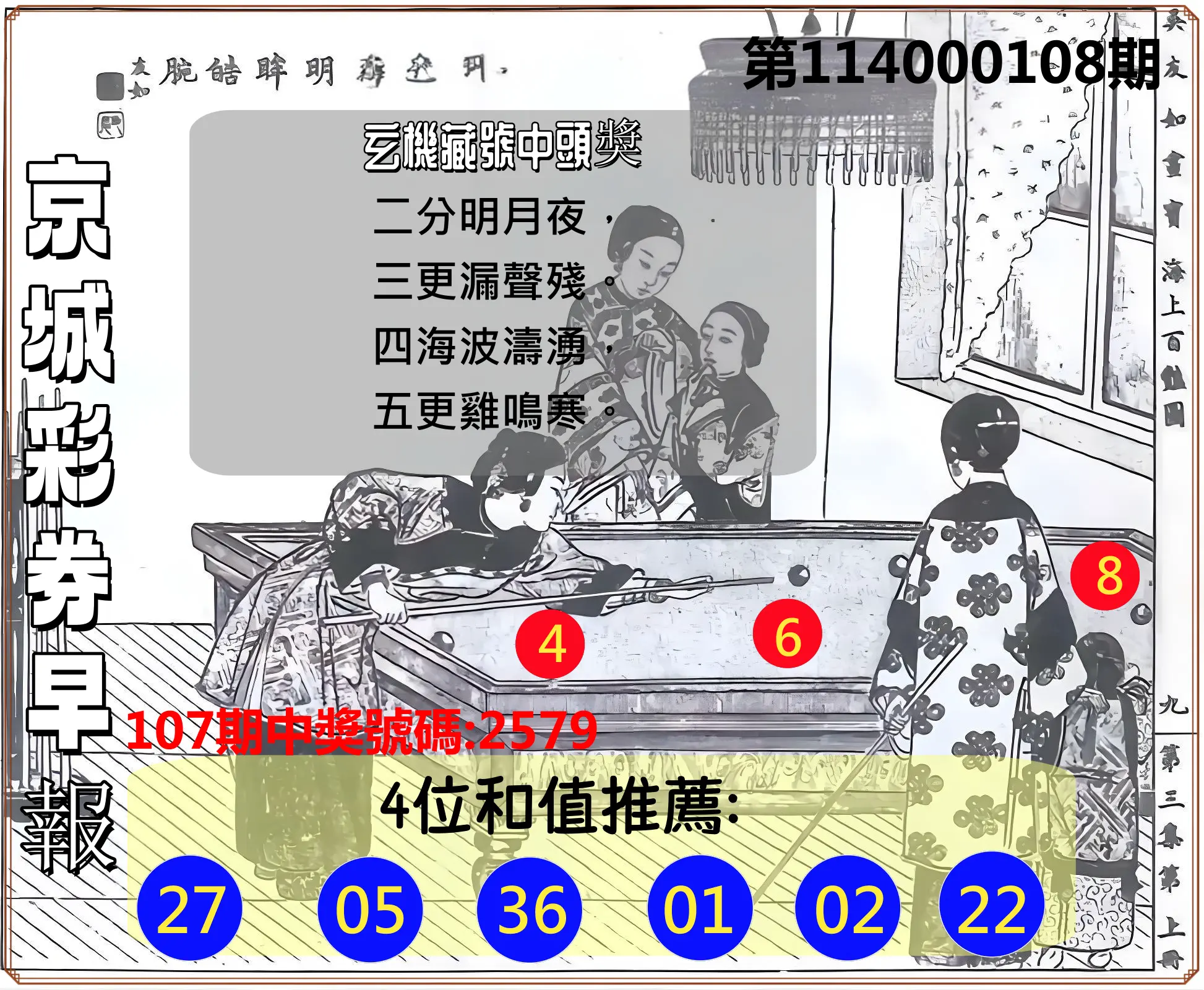 4星彩第114000108期京城彩券早報