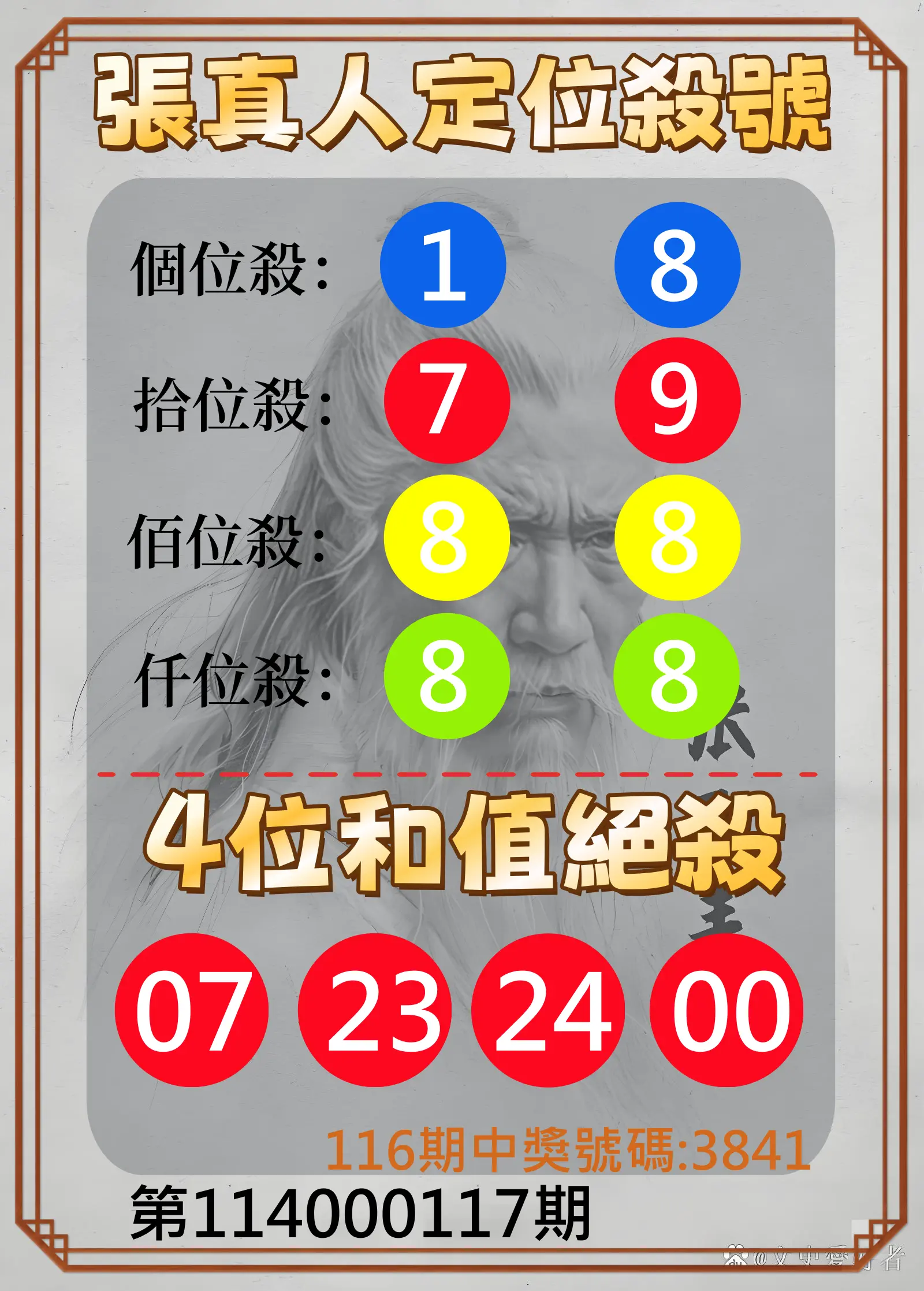 4星彩第114000117期張真人定位殺號
