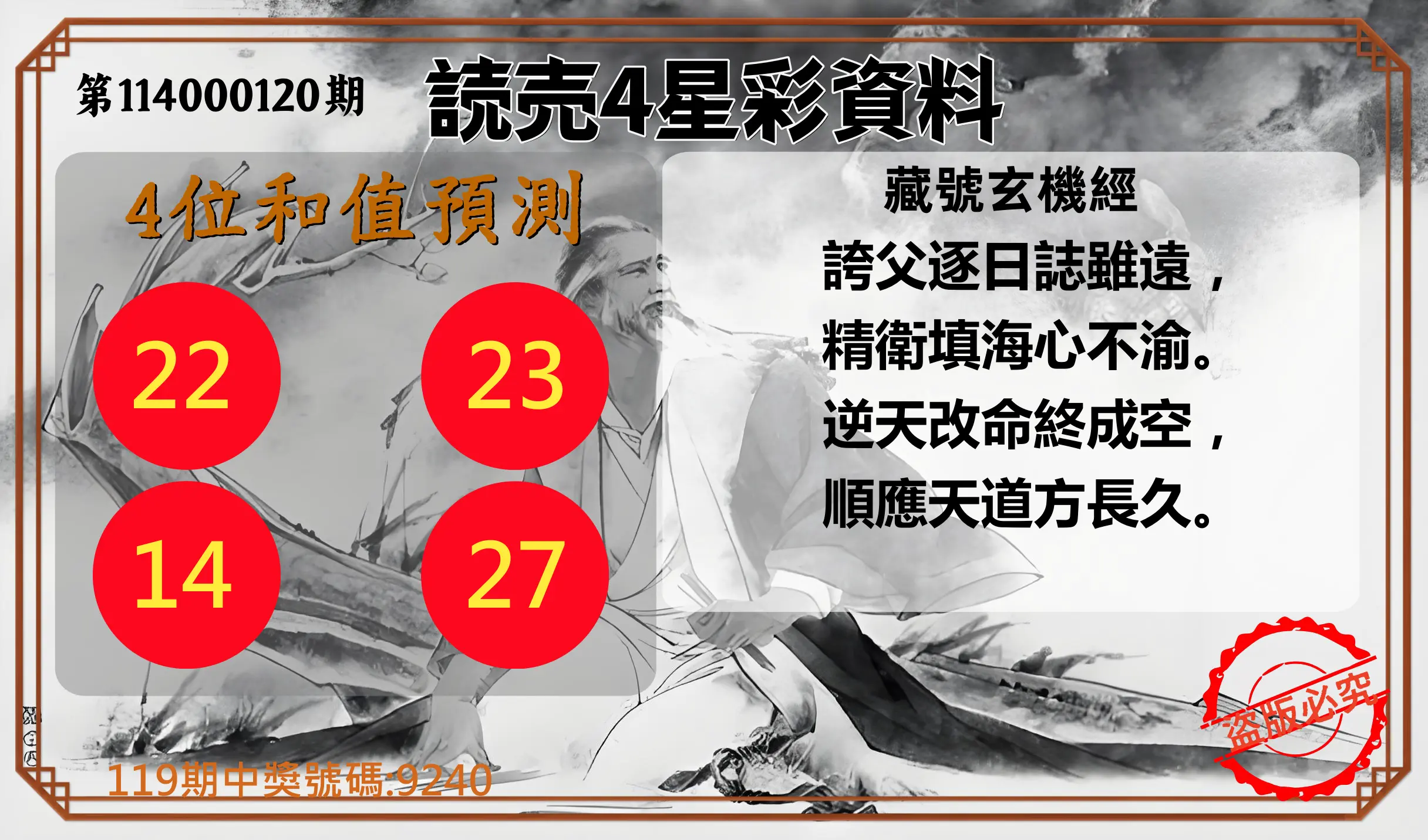 4星彩第114000120期読売4星彩資料