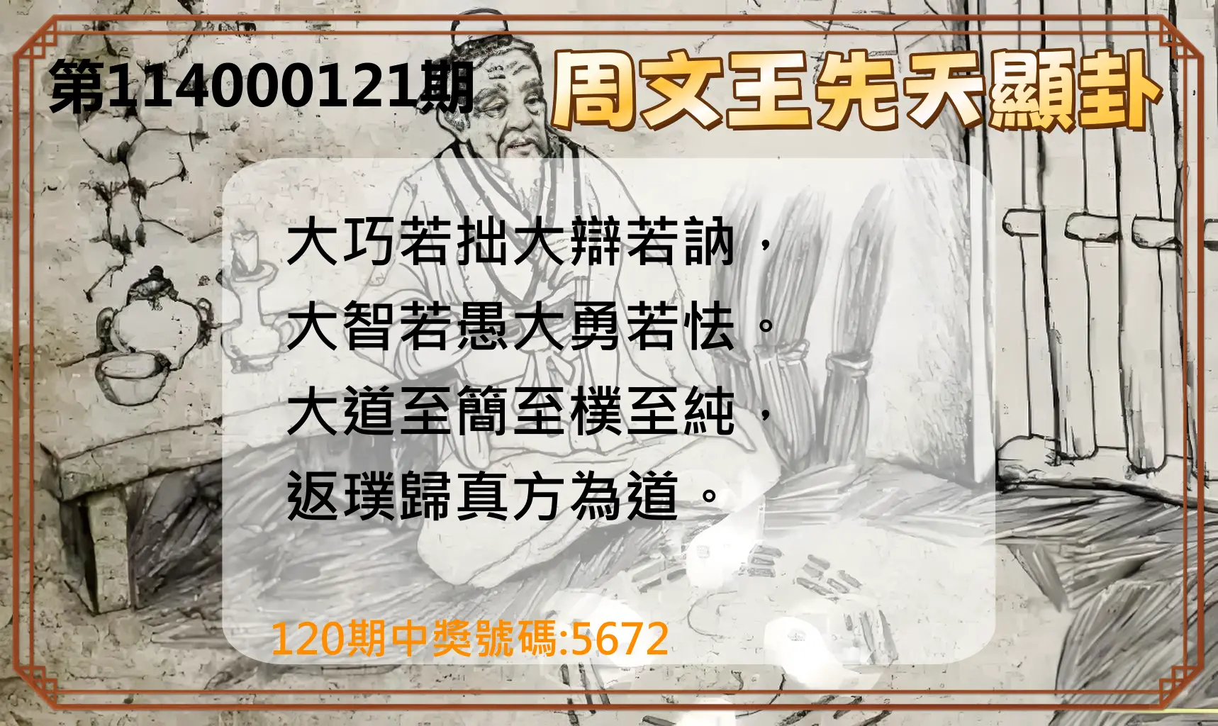 4星彩第114000121期周文王先天顯卦