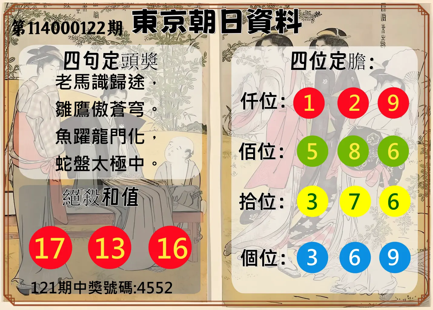 4星彩第114000122期東京朝日資料