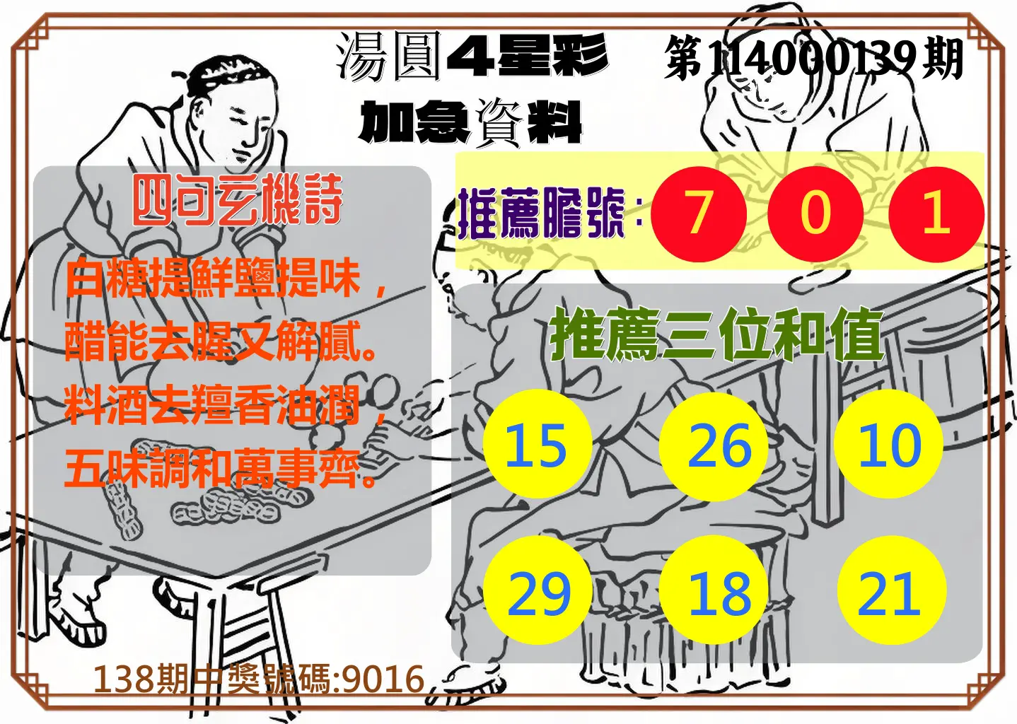 4星彩第114000139期湯圓4星彩加急資料