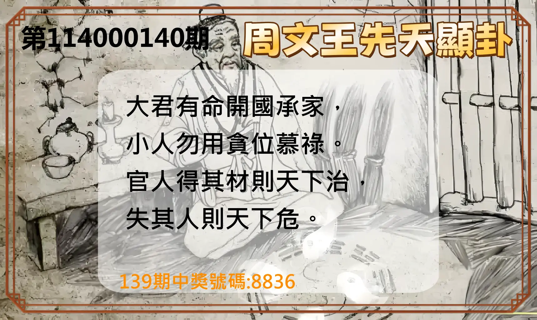 4星彩第114000140期周文王先天顯卦
