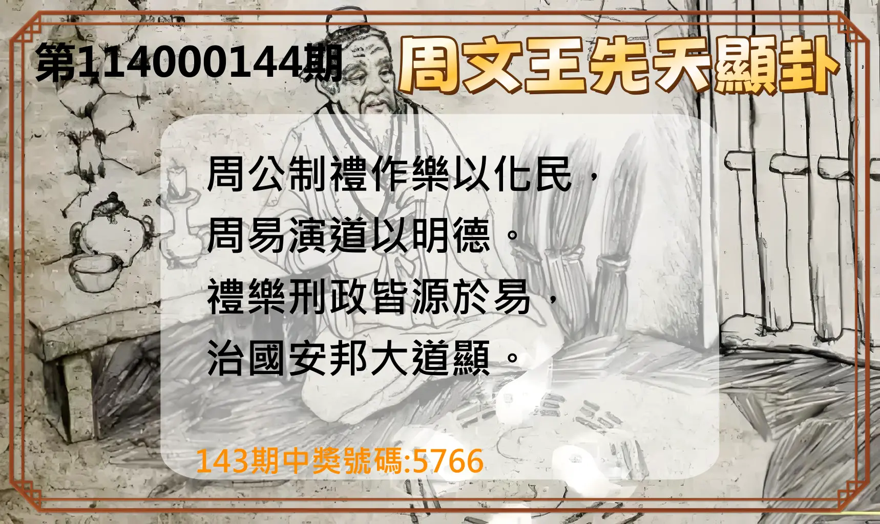 4星彩第114000144期周文王先天顯卦