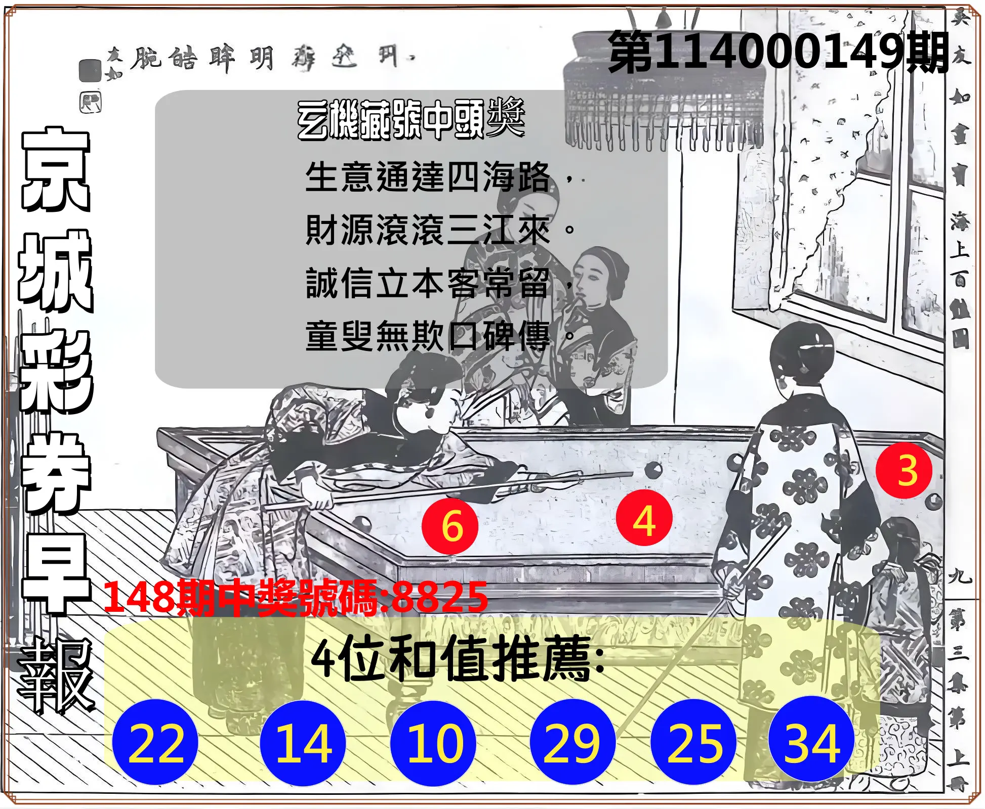 4星彩第114000149期京城彩券早報