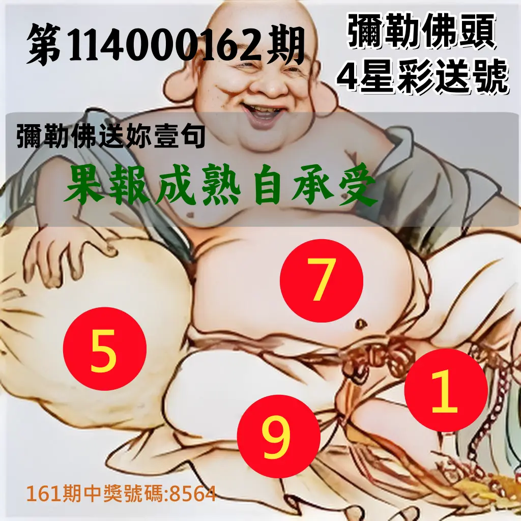 4星彩第114000162期(07/04)彌勒佛頭4星彩送號
