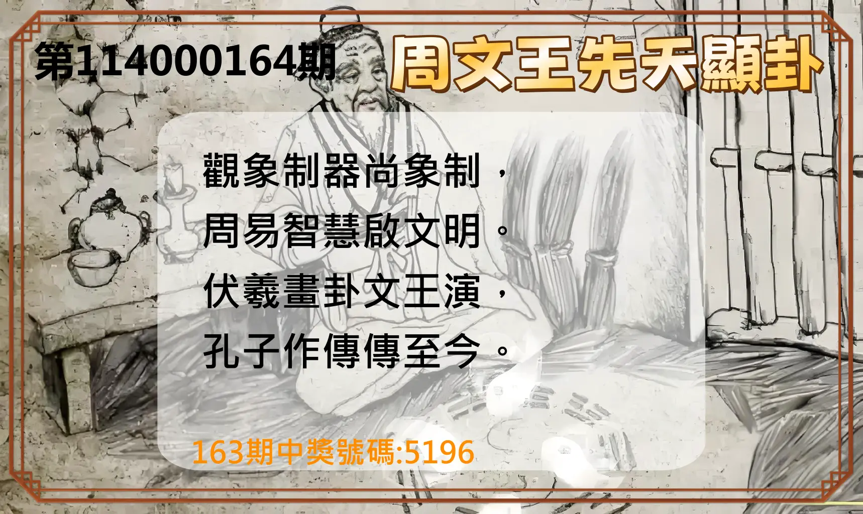 4星彩第114000164期(07/08)周文王先天顯卦