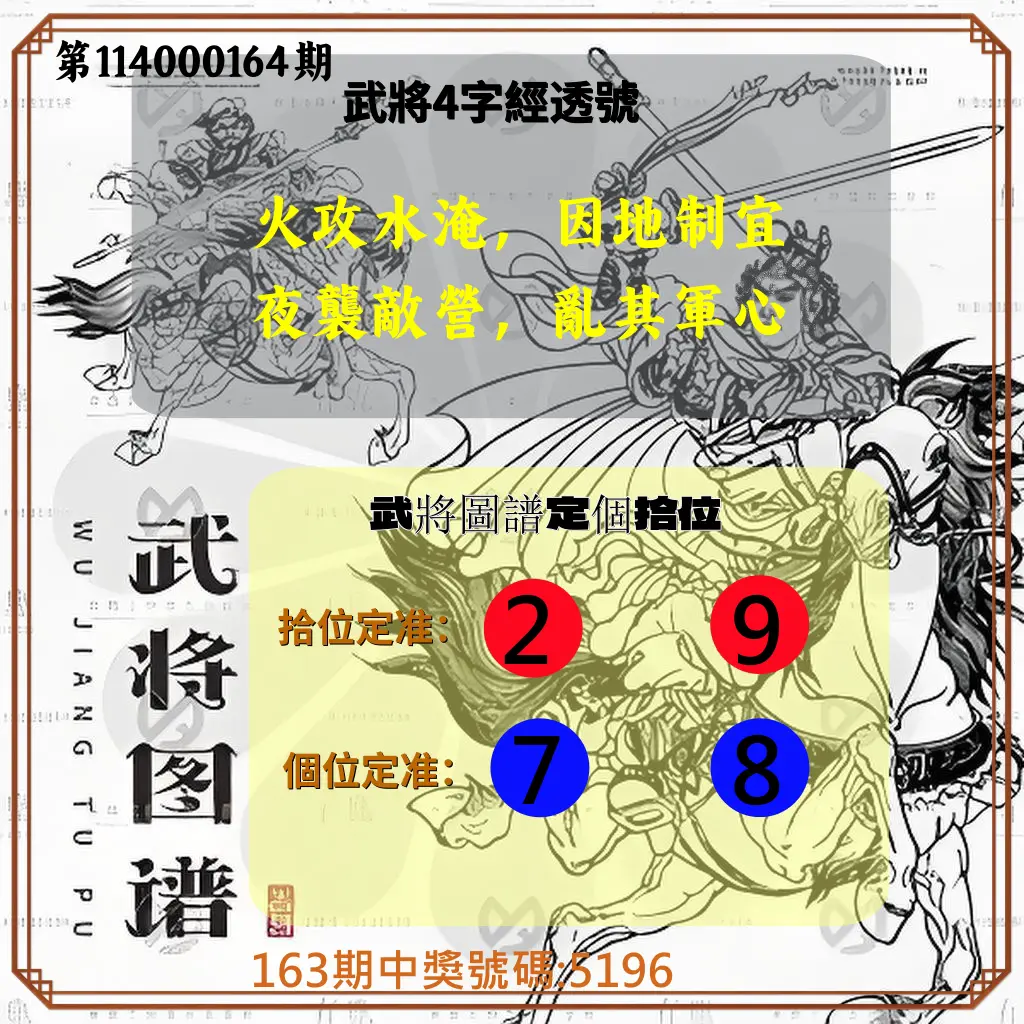 4星彩第114000164期(07/08)武將圖譜
