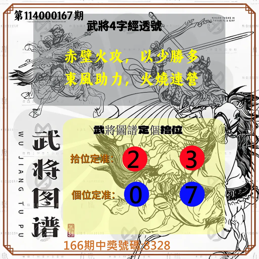 4星彩第114000167期(07/10)武將圖譜
