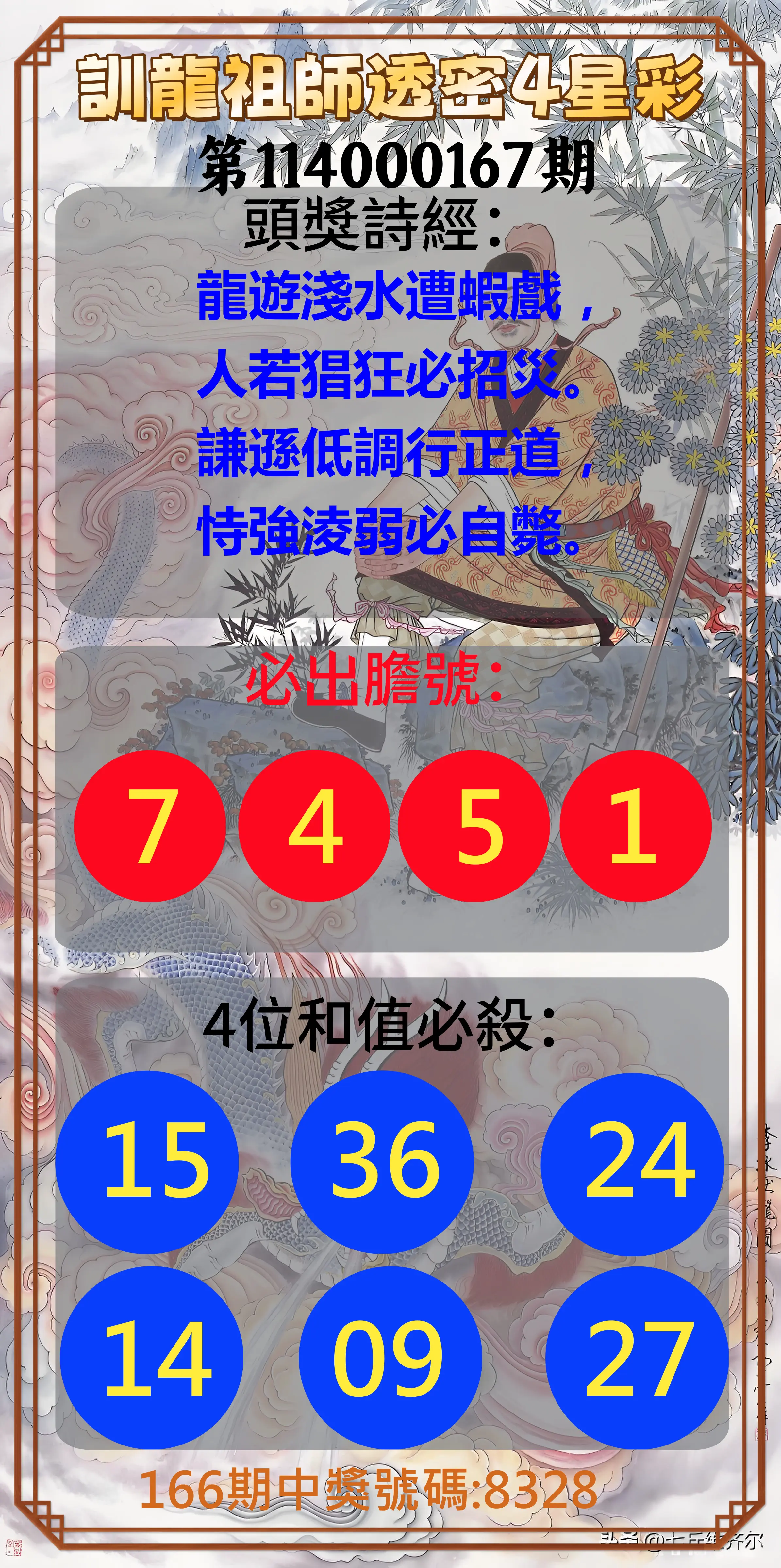 4星彩第114000167期(07/10)訓龍祖師透密4星彩