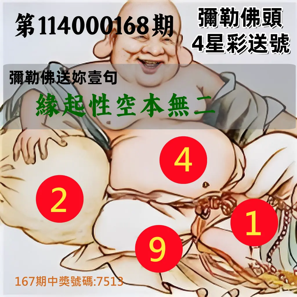4星彩第114000168期(07/11)彌勒佛頭4星彩送號