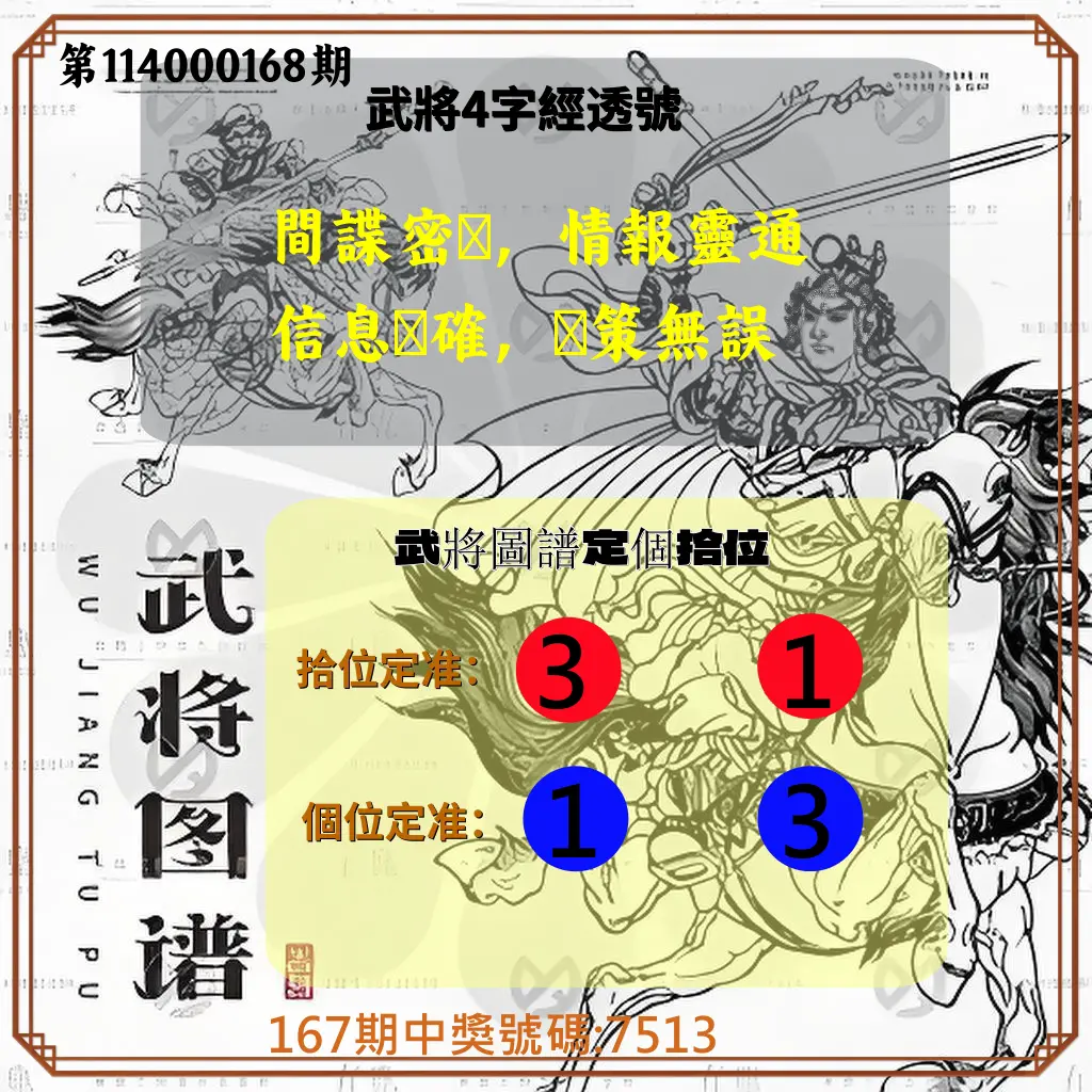 4星彩第114000168期(07/11)武將圖譜
