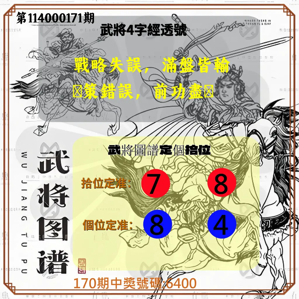4星彩第114000171期(07/15)武將圖譜