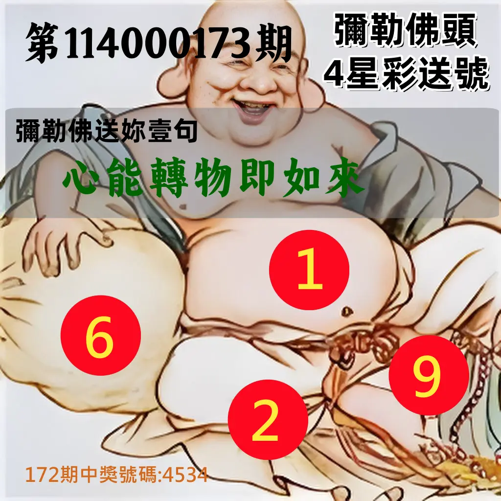 4星彩第114000173期(07/17)彌勒佛頭4星彩送號