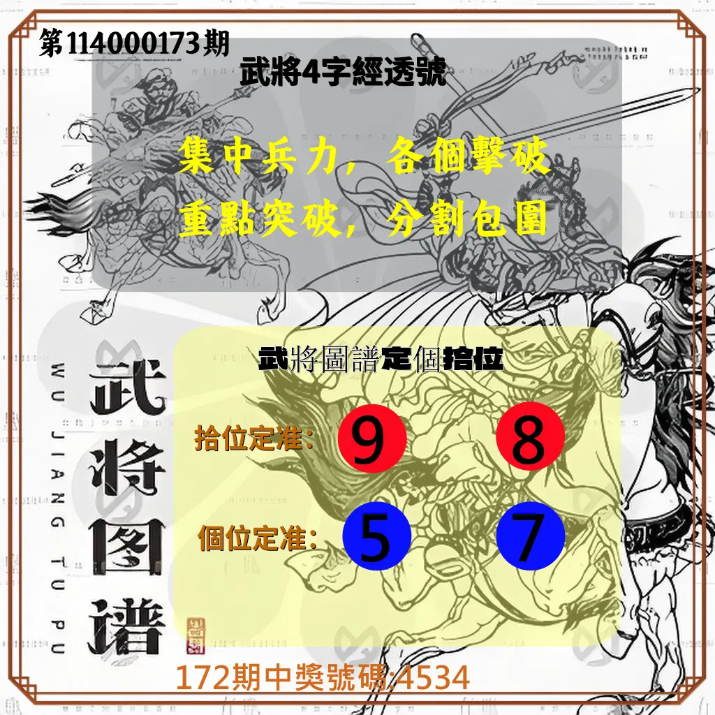 4星彩第114000173期(07/17)武將圖譜