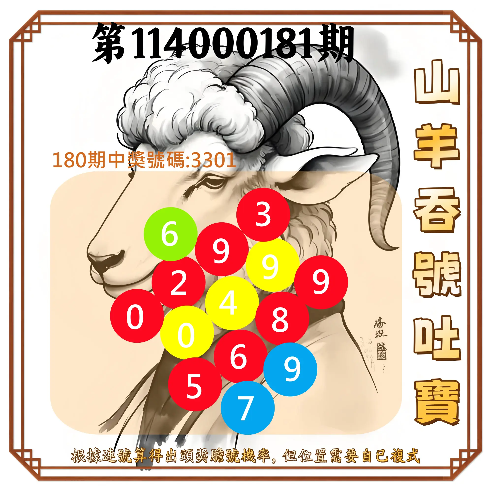4星彩第114000181期(07/26)山羊吞號吐寶