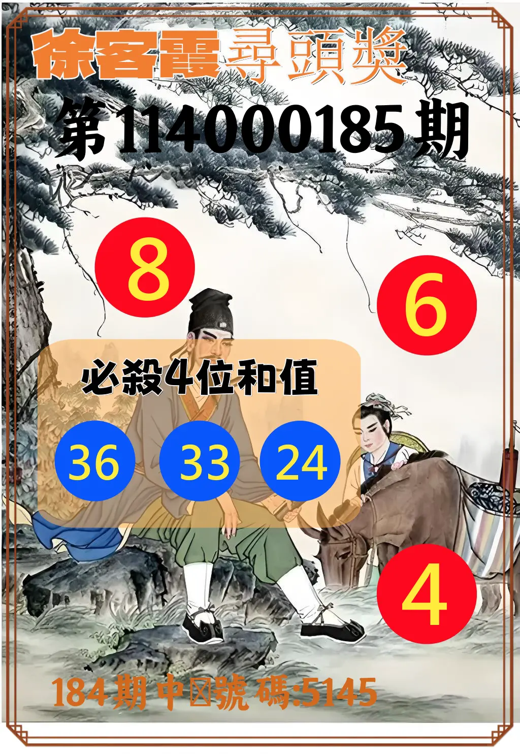 4星彩第114000185期(07/31)徐客霞尋頭獎