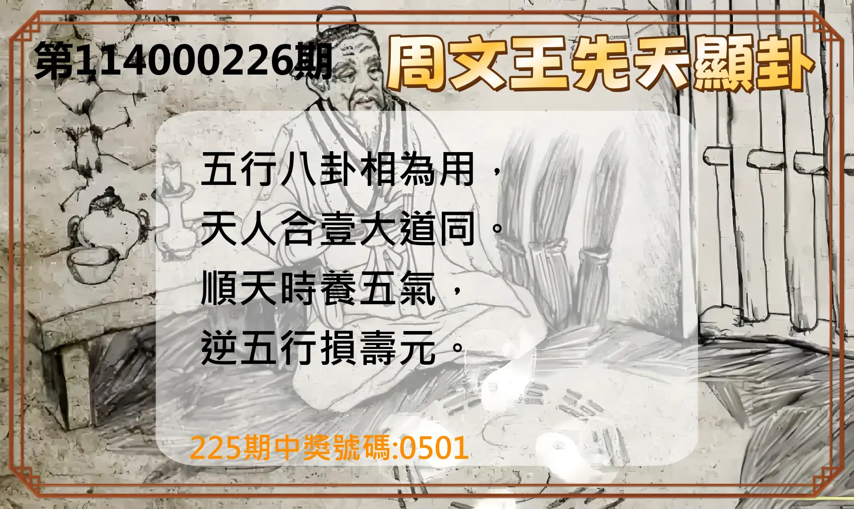 4星彩第114000226期(09/17)周文王先天顯卦