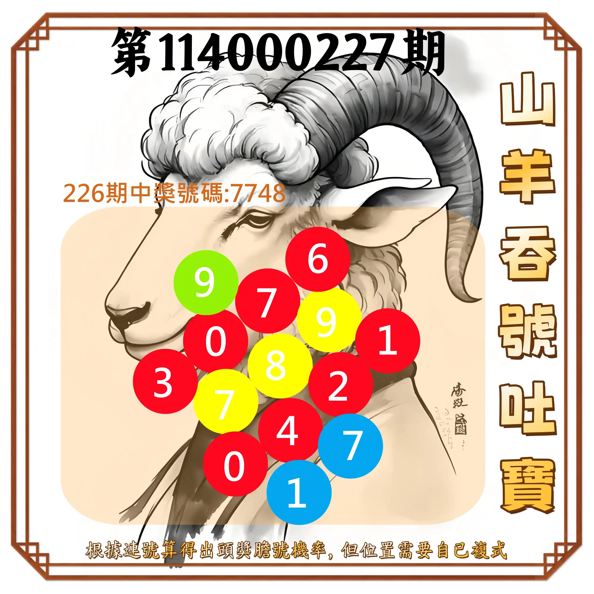 4星彩第114000227期(09/18)山羊吞號吐寶