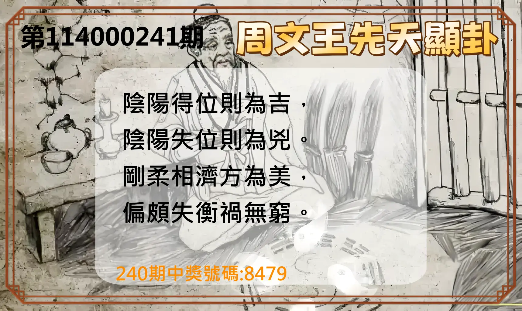 4星彩第114000241期(10/04)周文王先天顯卦
