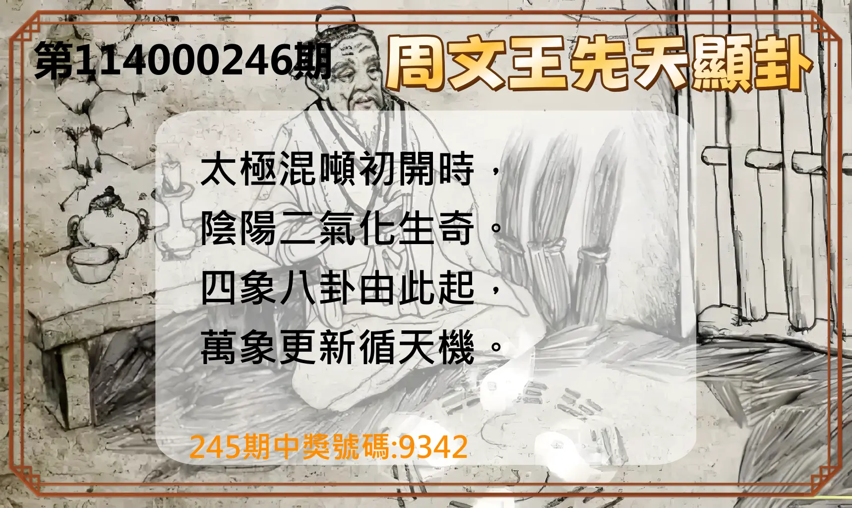 4星彩第114000246期(10/10)周文王先天顯卦