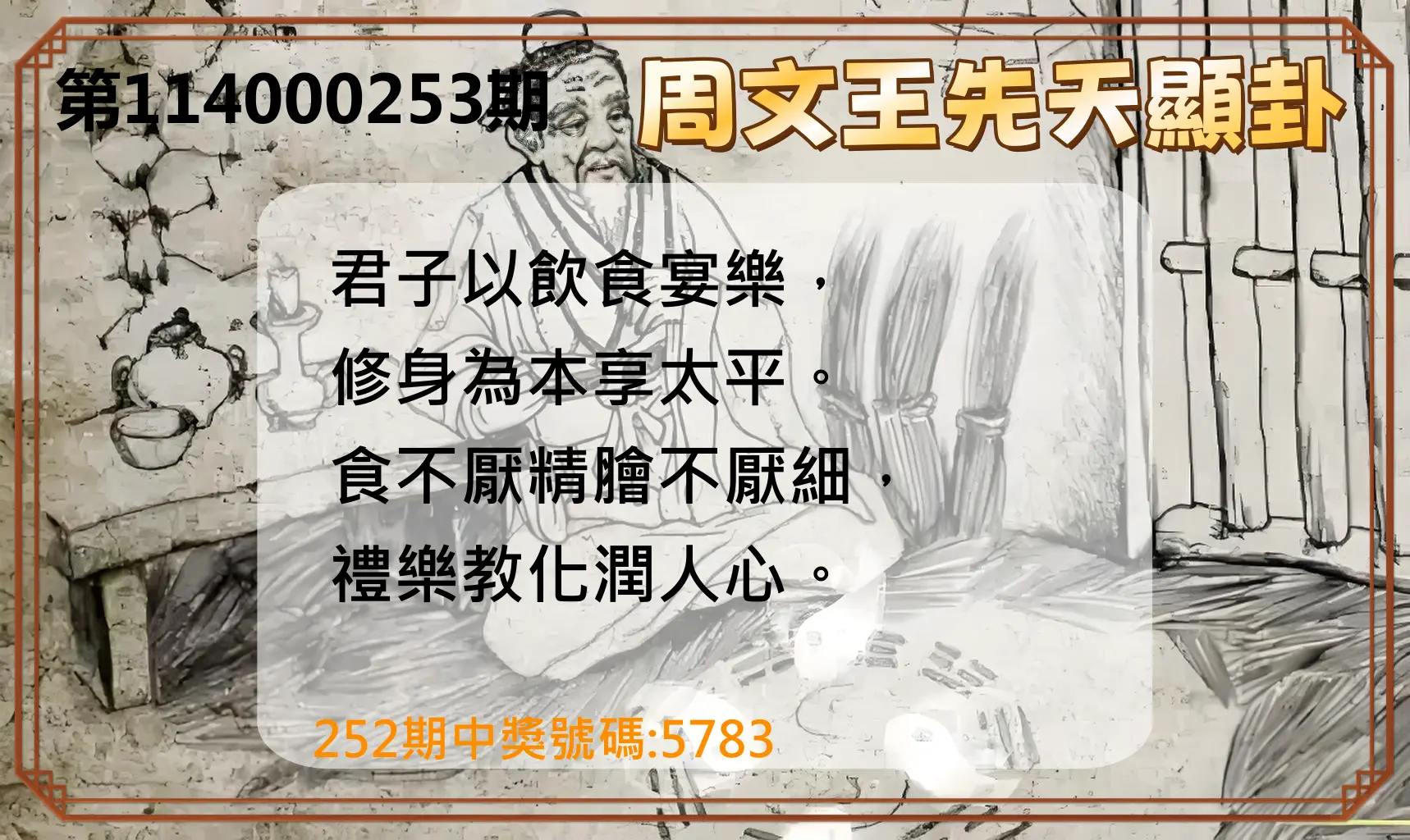 4星彩第114000253期(10/18)周文王先天顯卦