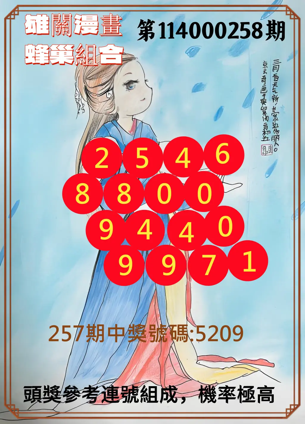 4星彩第114000258期(10/24)雄關漫畫蜂巢組合