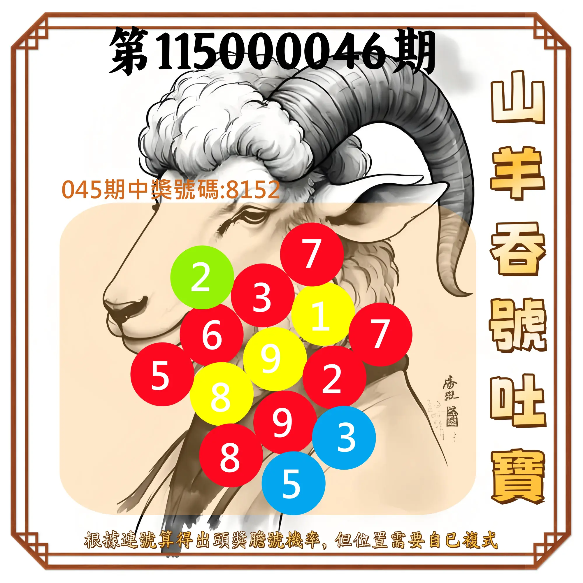 4星彩第115000046期(02/21)山羊吞號吐寶