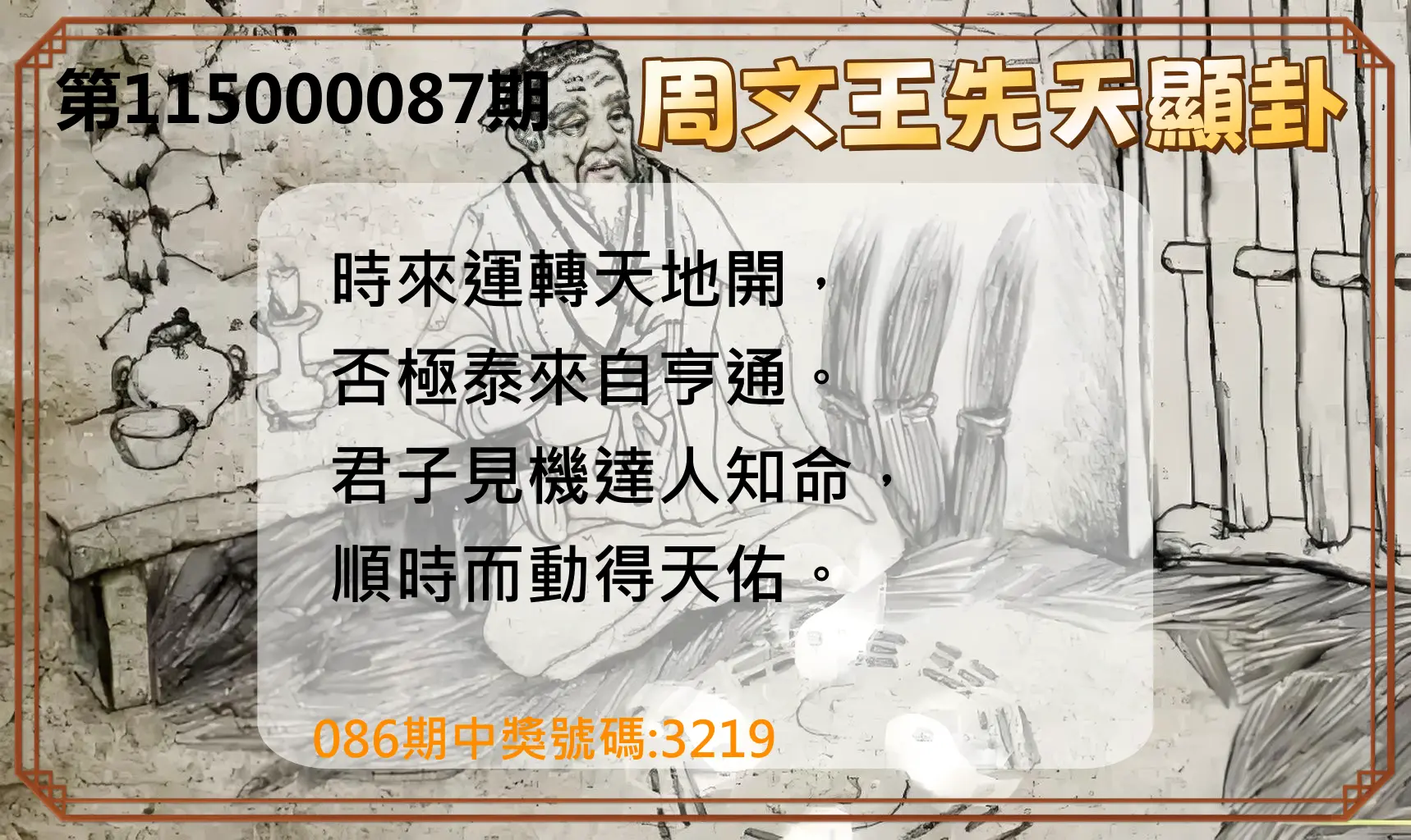 4星彩第115000087期(04/08)周文王先天顯卦