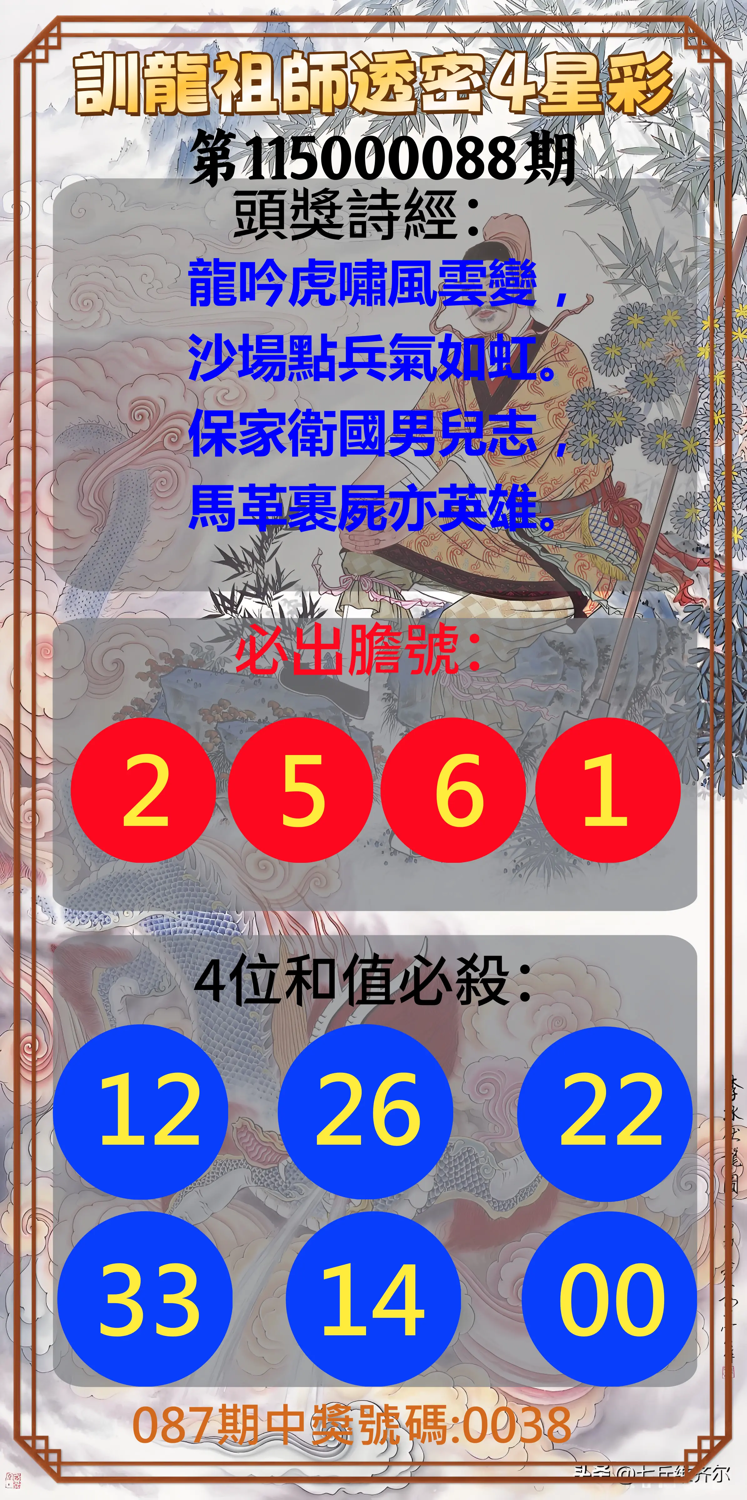 4星彩第115000088期(04/09)訓龍祖師透密4星彩