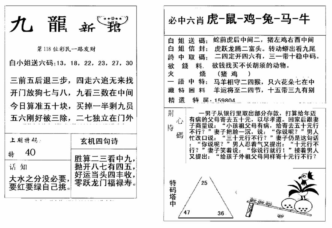 六合彩118期九龙新报(新)(黑白)