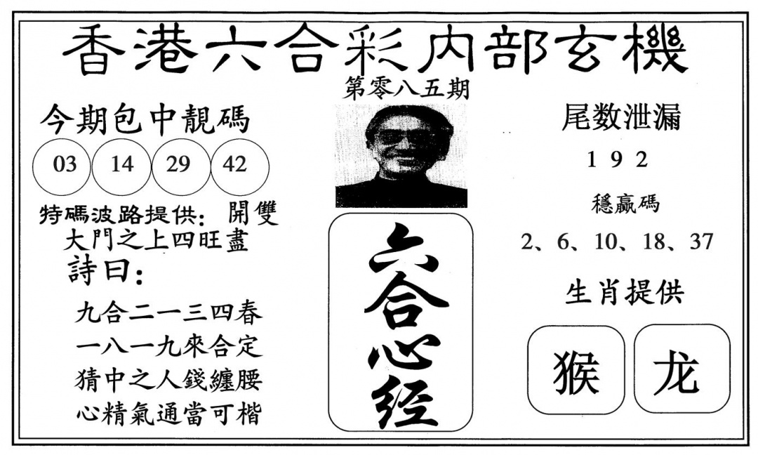 六合彩085期新心经(黑白)