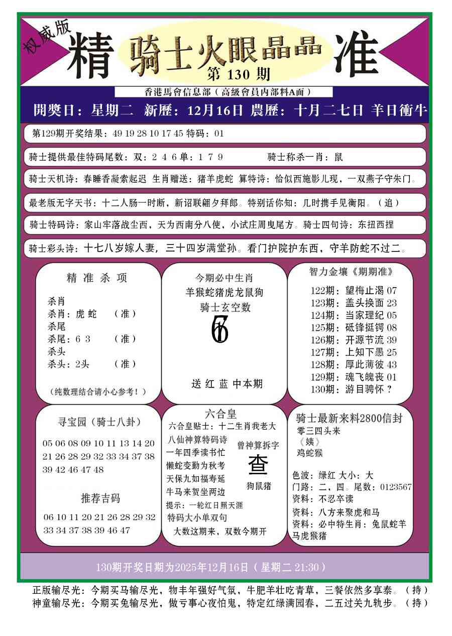 六合彩130期骑士火眼晶晶a