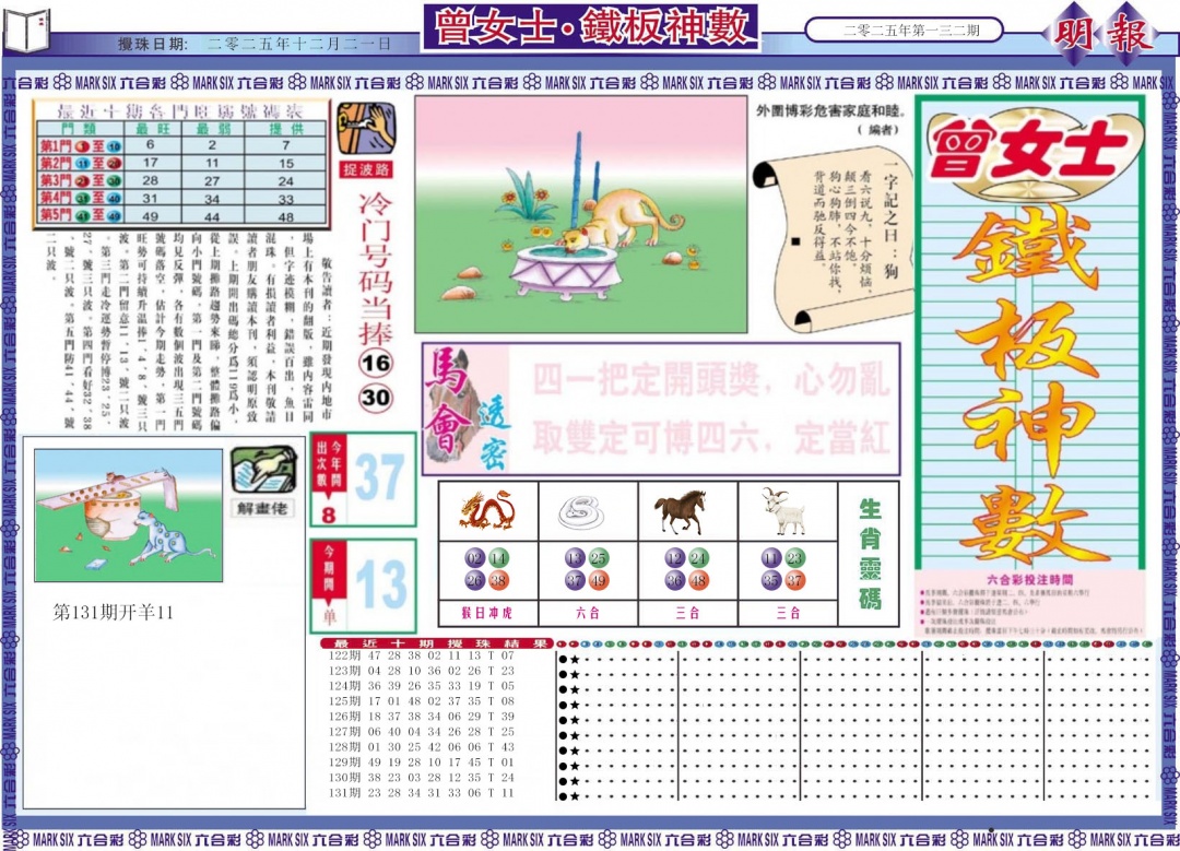 六合彩132期曾女士铁板神数A