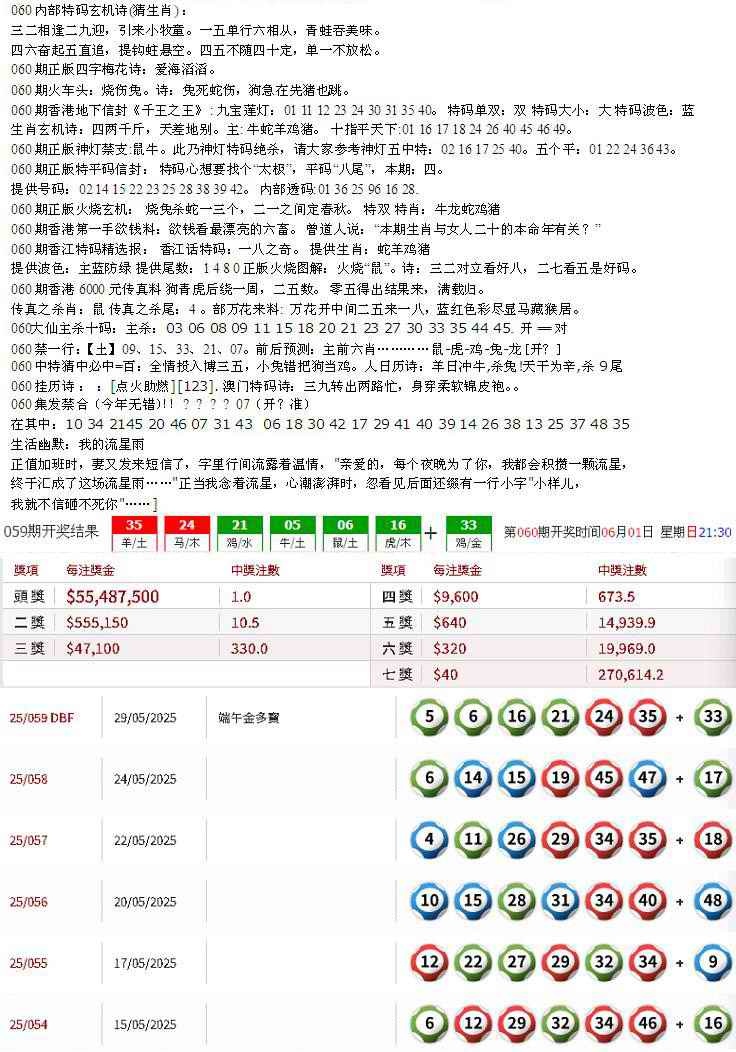 六合彩060期五星报B