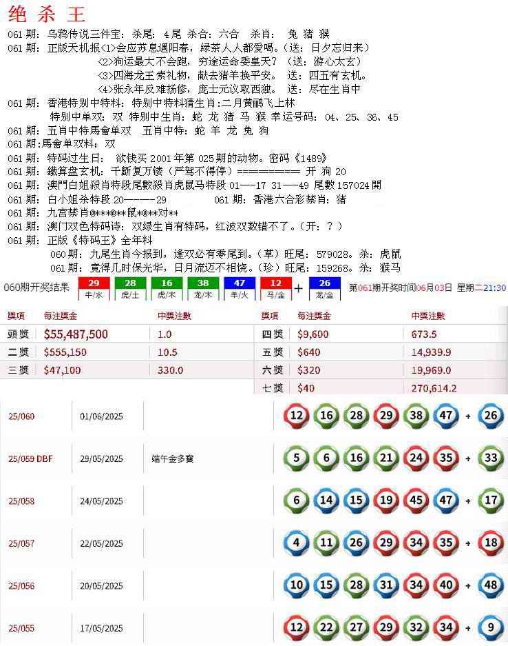 六合彩061期特新五鬼B