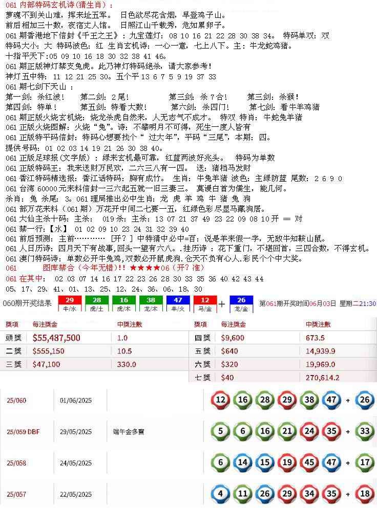 六合彩061期五星报B