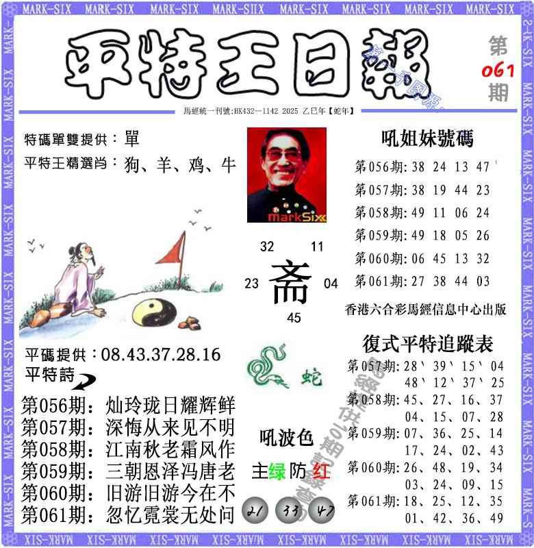 六合彩061期平特王日报（荐）