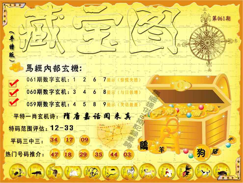 六合彩061期平特藏宝图（荐）