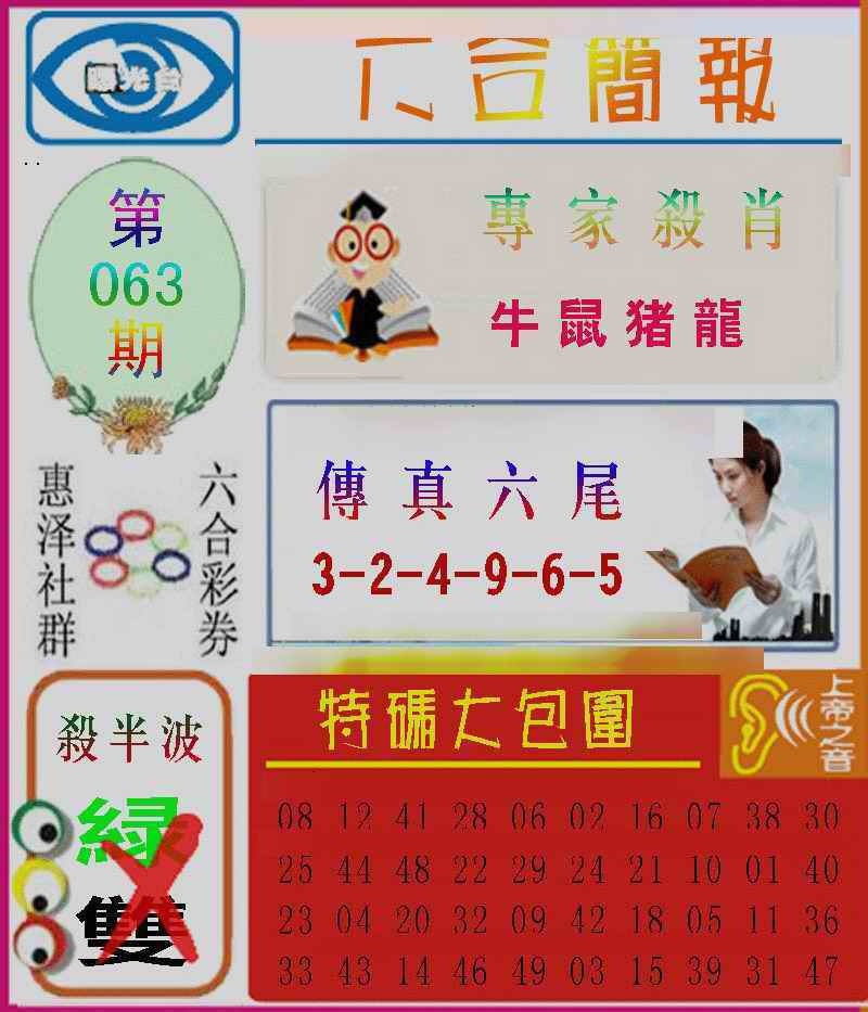 六合彩063期六合简报