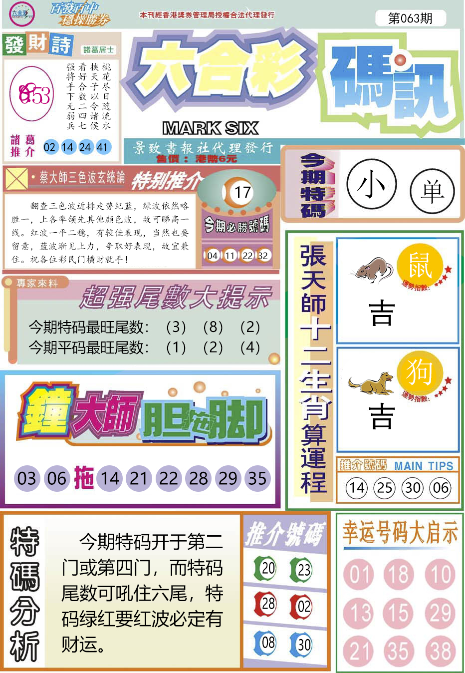 六合彩063期六合码讯