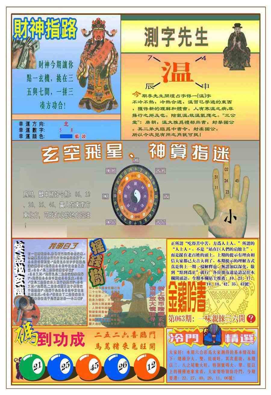 六合彩063期(新版)四柱预测B