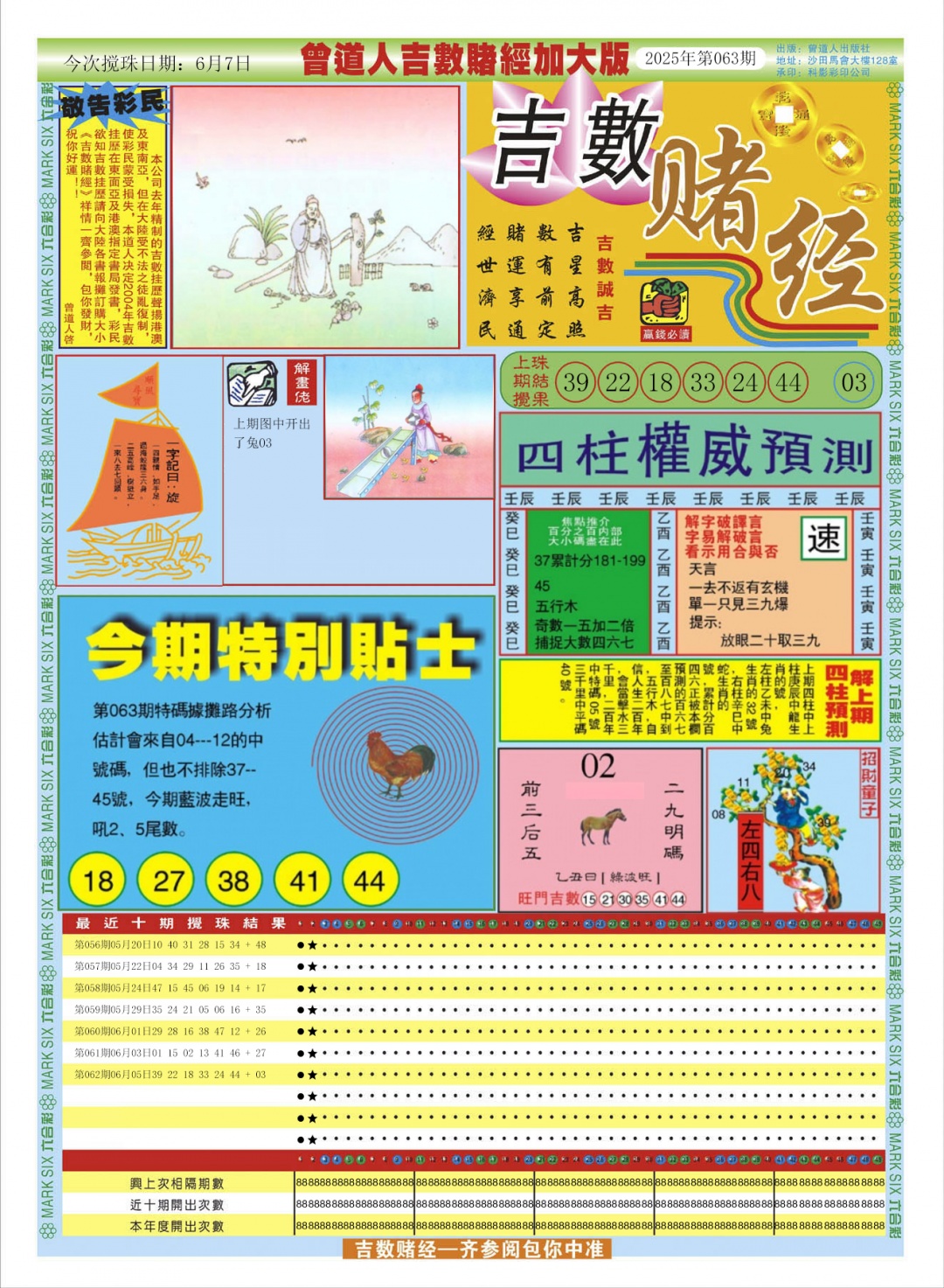 六合彩063期曾道人吉数赌经A加大版