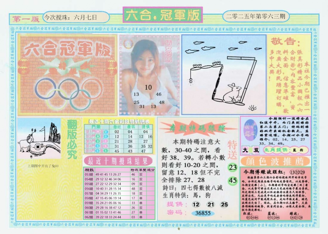 六合彩063期六合冠军版A