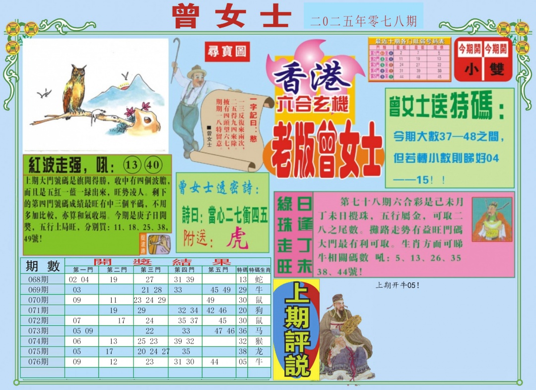 六合彩078期老版曾女士A